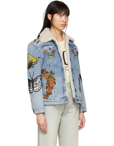 l'aveugle par amour gucci jean jacket|Gucci L’Aveugle Par Amour Shearling Denim Jacket .